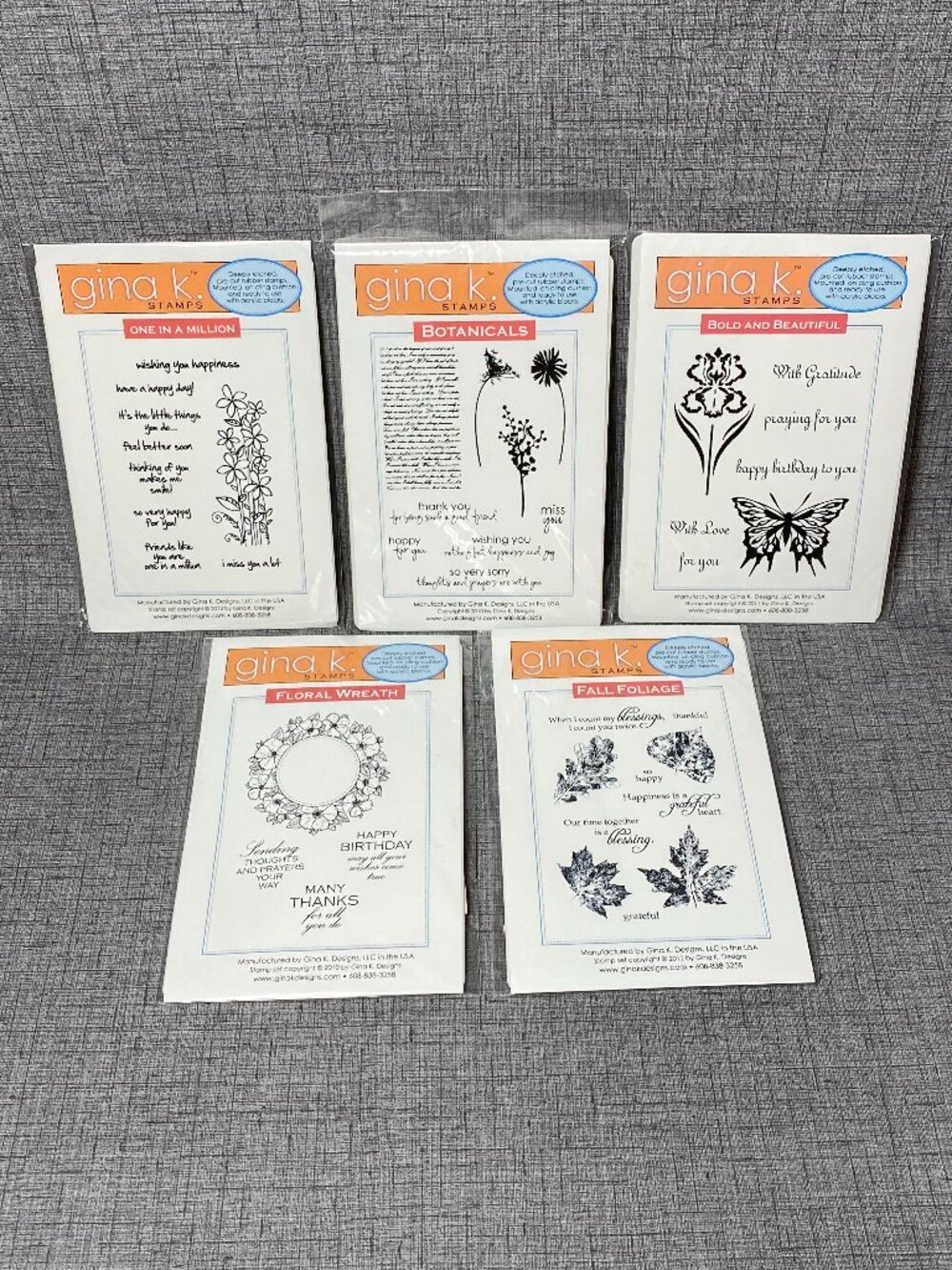 NEW Gina K Designs Rubber Cling Stamps Botanicals Floral Wreath Lot Of 5 NIP